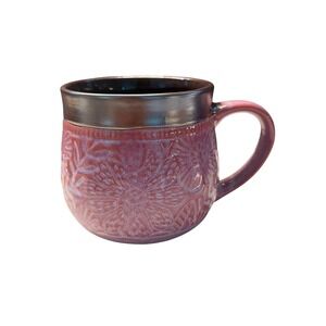 Potters Corner Pink Floral Ceramic Mug Metallic Rim Reactive Glaze Coffee Cup